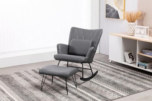 Bonrcea Nursery Rocking Chair, Glider Chair,Rocking Accent Chair with Lumbar Pillow and Ottoman for Nursery/Living Room/Bedroom in Saudi Arabia