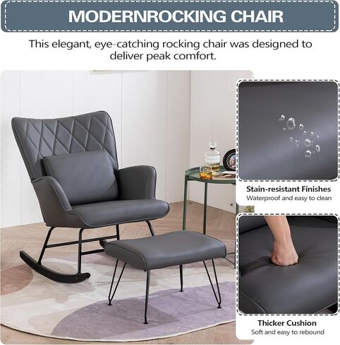 Bonrcea Nursery Rocking Chair, Glider Chair,Rocking Accent Chair with Lumbar Pillow and Ottoman for Nursery/Living Room/Bedroom in Saudi Arabia