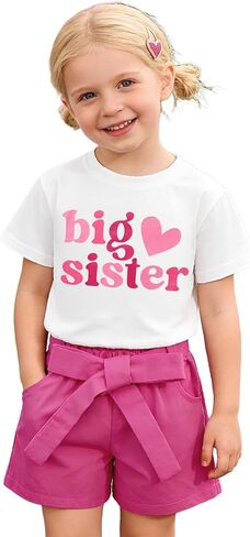 IZYJOY Big Sister Outfits Toddler Girl Announcement Shirt Shorts Set Promoted To Big Sis Short Sleeve T-Shirt Summer Clothes in Kuwait