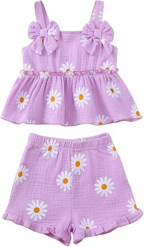 Saeaby Infant Baby Girl Clothes Toddler Girl Summer Outfits Sleeveless Tank Top Shirt Shorts Set Toddler Clothes for Girls in Saudi Arabia