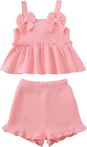 Saeaby Infant Baby Girl Clothes Toddler Girl Summer Outfits Sleeveless Tank Top Shirt Shorts Set Toddler Clothes for Girls in Saudi Arabia