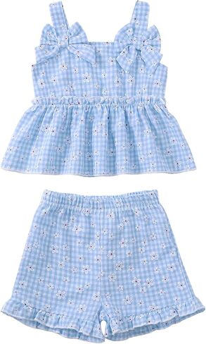Saeaby Infant Baby Girl Clothes Toddler Girl Summer Outfits Sleeveless Tank Top Shirt Shorts Set Toddler Clothes for Girls in Saudi Arabia