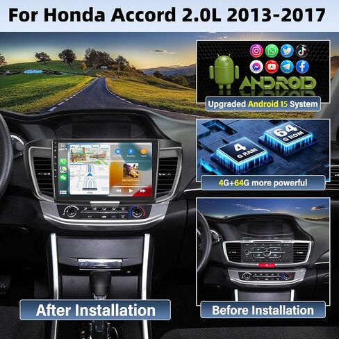 Unitopsci 2g+32g لـ Honda Accord 9th Gen 2.0L 2013-2018 Radio Android Car Stereo Carplay Carplay Android Auto Mirror Link 10.1 بوصة شاشة تعمل باللمس ،/تنقل GPS ، Bluetooth/FM ، كاميرا احتياطية/SWC in Saudi Arabia