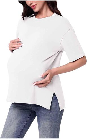 قمصان الأمومة قصيرة الأكمام الجانب سبليت تجريب الحمل بلوزة 2026 العصرية Crewneck سترة مريحة بيجامة قمم in Kuwait