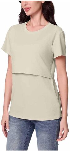Breastfeeding T-Shirts for Women Nursing Tops 2026 Loose Round Neck Double Laye Tees Maternity Pregnancy Clothes in Saudi Arabia