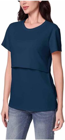 Breastfeeding T-Shirts for Women Nursing Tops 2026 Loose Round Neck Double Laye Tees Maternity Pregnancy Clothes in Saudi Arabia