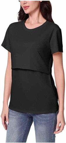 Breastfeeding T-Shirts for Women Nursing Tops 2026 Loose Round Neck Double Laye Tees Maternity Pregnancy Clothes in Saudi Arabia