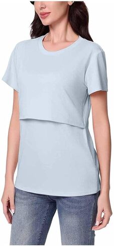 Breastfeeding T-Shirts for Women Nursing Tops 2026 Loose Round Neck Double Laye Tees Maternity Pregnancy Clothes in Saudi Arabia