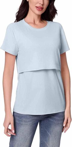 Breastfeeding T-Shirts for Women Nursing Tops 2026 Loose Round Neck Double Laye Tees Maternity Pregnancy Clothes in Saudi Arabia