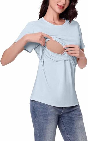 Breastfeeding T-Shirts for Women Nursing Tops 2026 Loose Round Neck Double Laye Tees Maternity Pregnancy Clothes in Saudi Arabia