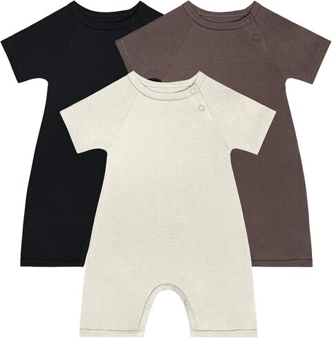 GUISBY Baby Romper 3-Pack، بدلة أطفال فائقة النعومة بأكمام قصيرة، ملابس نوم صيفية مسامية، للجنسين 0-24 شهرًا in Kuwait