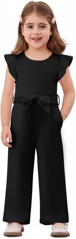 Haloumoning Toddler Baby Girl Jumpsuit Little Kids Cap Sleeve Belted Wide Leg Romper Cute One Piece Summer Outfits in Kuwait