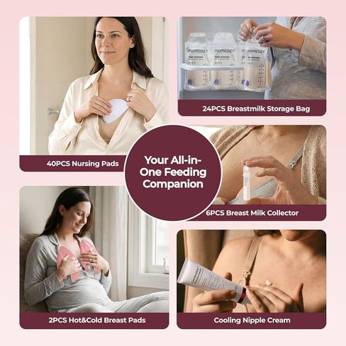 Momcozy 73pc Postpartum Essentials Kit, Initiate breastfeeding for New Moms, Hospital Bag Must Haves with Nursing Pads, Hot & Cold Breast Pads, Nipple Cream, Colostrum Collectors and Milk Storage Bags in Kuwait