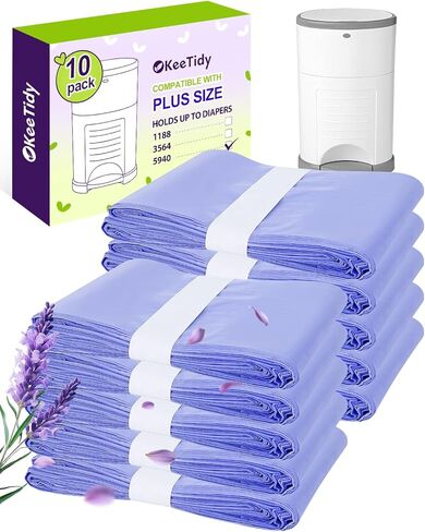 أكياس إعادة تعبئة سطل الحفاضات المتوافقة مع دلاء الحفاضات DEKOR PLUS، أكياس حفاضات ذات طول إضافي بنسبة 20% يمكن التخلص منها بنكهة اللافندر، تحمل ما يصل إلى 3564 حفاضة، 6 عبوات in Kuwait