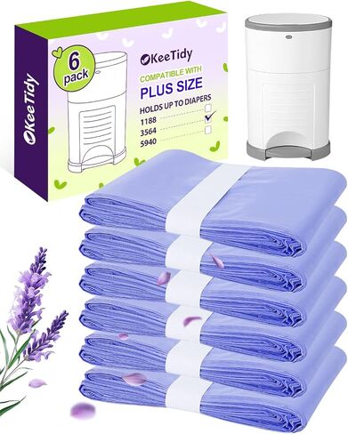 Diaper Pail Refill Bags Compatible with DEKOR PLUS Diaper Pails, 20% Extra Length Diaper Bags Disposable with Lavender Flavor, Holds up to 3564 Diapers, 6 Pack in Saudi Arabia