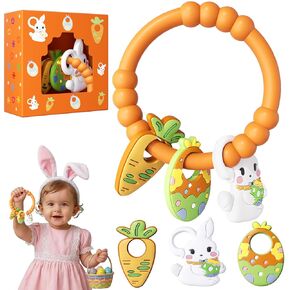 Easter Baby Teething Ring Toys for Baby, Silicone Teether with Textured Carrot, Bunny and Egg, BPA-Free, Safe and Soft for Chewing, Teething Toys for Easter Basket Stuffers&Easter Gifts, 0-12 Month in Kuwait