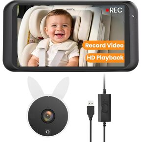 كاميرا Babyvue Baby Car Camera HD 1080P مع تسجيل وتشغيل الفيديو، شاشة مراقبة الطفل مقاس 4.5 بوصة مع رؤية ليلية تلقائية بالأشعة تحت الحمراء، توصيل وتشغيل USB، كاميرا مقعد السيارة الخلفية للأطفال/الرضع، BV2MAX أبيض in Kuwait