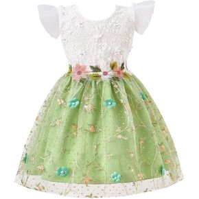 Girls Princess Dress, Kids Flutter Sleeve Lace Tulle V-Back Dress, Wedding Graduation Formal Birthday Party 3-10 Y in Saudi Arabia