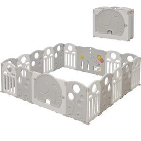 Baby Playpen, 18-Panel Foldable Play Pen for Babies and Toddlers, Indoor Outdoor Baby Fence with Sensory Play Panel, Adjustable Shape Activity Play Center, Portable & Easy Assemble in Saudi Arabia