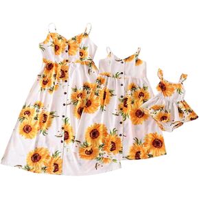 Mommy and Me Matching Jumpsuits Mom and Daughter Baby Strap Romper Casual Floral Matching Outfits Summer Clothes (Black #3, M) in Saudi Arabia