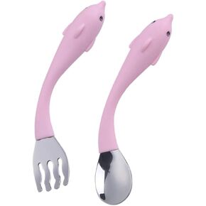 Totority Training Tableware Set Stainless Steel Spoons Forks with Non Slip Cartoon Handles for Easy and Durable Eating Utensils in Kuwait
