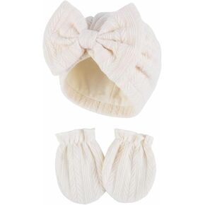 Newborn Baby Hat & Mittens Cotton Preemie Infant Bow Beanie Hats Gloves for Hospital New Born Boy Girl 0-3 0-6 Months in Kuwait