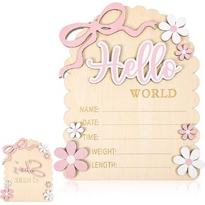 لافتة إعلان الطفل Hello Worlds علامة حديثي الولادة، خشبية ثلاثية الأبعاد، أقواس وردية، لافتات إعلان الولادة، بطاقة She's Here لحديثي الولادة، دعائم صور للترحيب بالأطفال، دش المستشفى، ديكور الحضانة على الوجهين in Kuwait