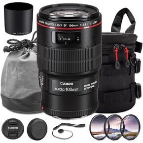Canon EF 100mm f/2.8L Macro is USM Lens Bundle | L-Series Macro Prime with 1:1 Magnification, Hybrid Image Stabilization & Fast USM AF | Great for Portrait Photos (3554B002) + Filter Kit + More in Saudi Arabia