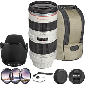 Canon EF 70-200mm f/2.8L USM Lens Bundle | Professional L-Series Telephoto Zoom with Constant f/2.8 Aperture & Fast Ring-Type USM AF | Great for Sports & Events (2569A004) + Filter Kit + More in Kuwait