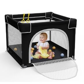 Grobeybees Playpen للأطفال الرضع والأطفال الصغار، روضة أطفال صغيرة، ساحة لعب مع حقيبة، قلم لعب داخلي وخارجي، ساحة لعب أطفال متينة وآمنة مع شبكة ناعمة قابلة للتنفس (أسود، 96 × 36 بوصة) in Kuwait