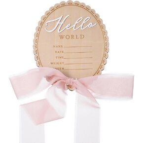 Pink Bow Birth Announcement Sign, Wooden Hello World Newborn Sign, Welcome Baby Name Plaques for Hospital Birth Announcement Photo Props in Kuwait