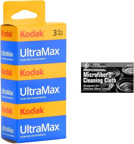 فيلم Kodak GC/UltraMax 400 لون سلبي 35 مم، 36 عرضًا، 3 عبوات مع قطعة قماش من الألياف الدقيقة in Kuwait