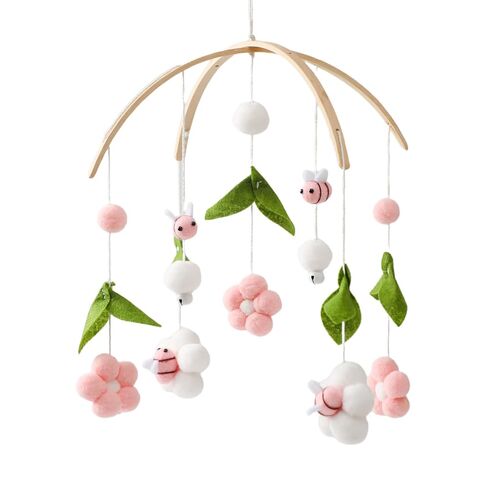 Wooden Wind Chime Bed Bell Crib Mobile, Neutral Pink Bee Baby Ceiling Mobile in Kuwait