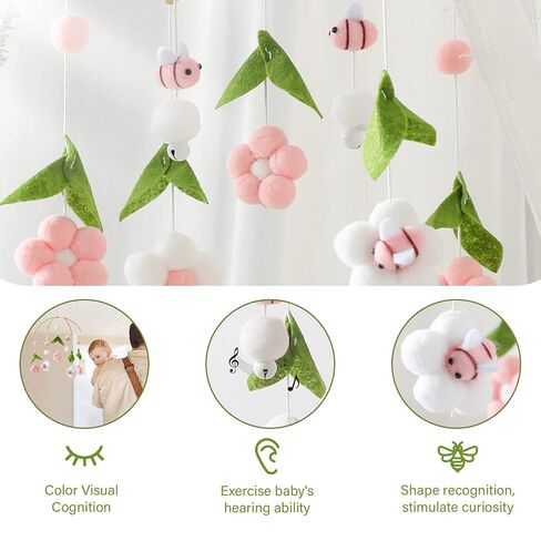 Wooden Wind Chime Bed Bell Crib Mobile, Neutral Pink Bee Baby Ceiling Mobile in Kuwait
