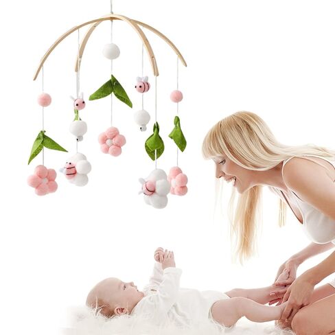 Wooden Wind Chime Bed Bell Crib Mobile, Neutral Pink Bee Baby Ceiling Mobile in Kuwait