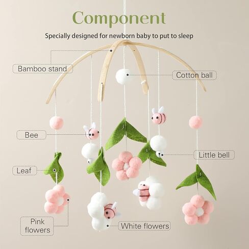 Wooden Wind Chime Bed Bell Crib Mobile, Neutral Pink Bee Baby Ceiling Mobile in Kuwait