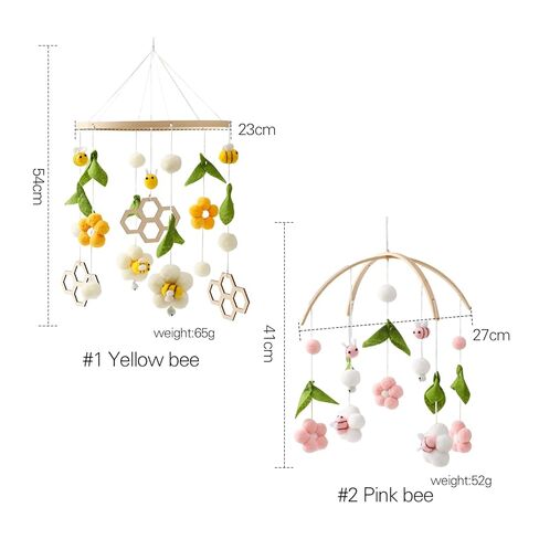 Wooden Wind Chime Bed Bell Crib Mobile, Neutral Pink Bee Baby Ceiling Mobile in Kuwait