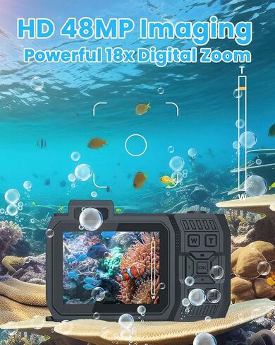 كاميرا مقاومة للماء 33FT 4K 65MP كاميرا تحت الماء متينة مقاومة للغبار والصدمات مع بطاقة 64G، كاميرا تحت الماء للغطس مع التركيز التلقائي لصور السيلفي وشاشة مزدوجة للغوص وكاميرا رقمية قابلة للطفو in Kuwait