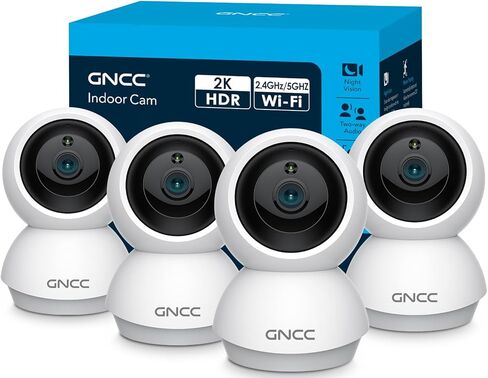 كاميرات GNCC 2K للأمان المنزلي - كاميرا واي فاي داخلية 2.4/5 جيجا هرتز مع كشف حركة 360 درجة للحيوانات الأليفة/الطفل/المربية/الكلب صوت ثنائي الاتجاه، رؤية ليلية، تخزين بطاقة SD 24/7، تخزين سحابي، تعمل مع Alexa، 4 قطع in Kuwait