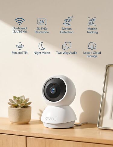 GNCC Security Camera Indoor with 2K Night WiFi Cameras for Home Security | 2K Night Vision,AI Motion Tracking, Smart detection and alerts,SD Card or Paid Cloud, WiFi Security Camera for Pet/Elderly in Saudi Arabia