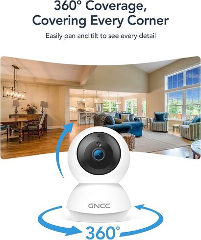 GNCC Security Camera Indoor with 2K Night WiFi Cameras for Home Security | 2K Night Vision,AI Motion Tracking, Smart detection and alerts,SD Card or Paid Cloud, WiFi Security Camera for Pet/Elderly in Saudi Arabia