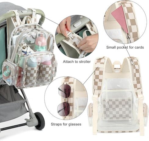 Clear Baby Diaper Bag Backpack for Mom, Large Capacity Travel Nappy Bag for Boys & Girls with Stroller Straps (Corduroy Checkered Black) in Saudi Arabia