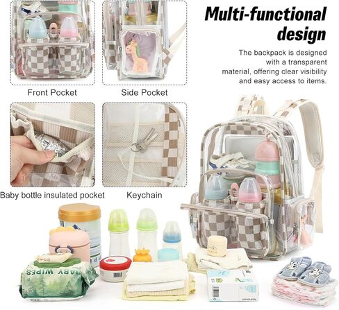 Clear Baby Diaper Bag Backpack for Mom, Large Capacity Travel Nappy Bag for Boys & Girls with Stroller Straps (Corduroy Checkered Black) in Saudi Arabia