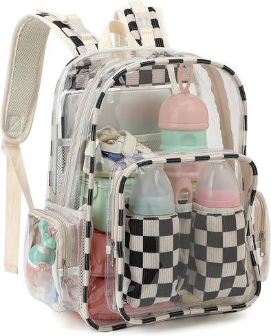 Clear Baby Diaper Bag Backpack for Mom, Large Capacity Travel Nappy Bag for Boys & Girls with Stroller Straps (Corduroy Checkered Black) in Saudi Arabia