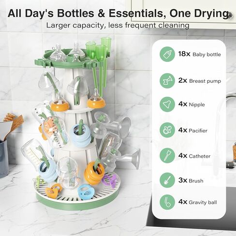 TAZENI Baby Bottle Drying Rack with Drain Pipe, 3-Tier Modular Baby Bottle Rack Dryer for Infant Feeding Accessories, Large Capacity Rack Dryer, Stable, Efficient Drying, Space Saving Organizer in Kuwait