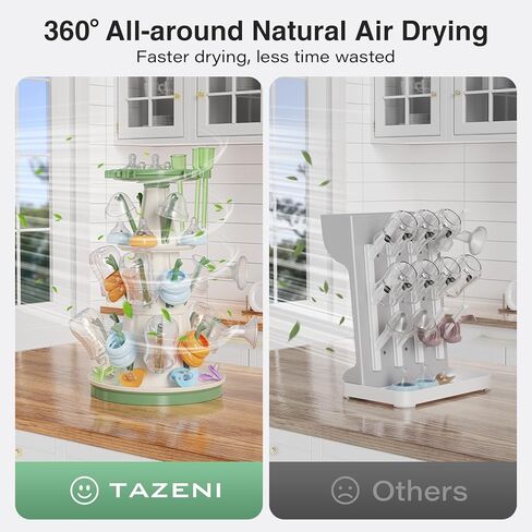 TAZENI Baby Bottle Drying Rack with Drain Pipe, 3-Tier Modular Baby Bottle Rack Dryer for Infant Feeding Accessories, Large Capacity Rack Dryer, Stable, Efficient Drying, Space Saving Organizer in Kuwait