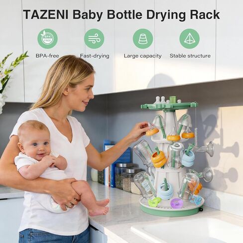 TAZENI Baby Bottle Drying Rack with Drain Pipe, 3-Tier Modular Baby Bottle Rack Dryer for Infant Feeding Accessories, Large Capacity Rack Dryer, Stable, Efficient Drying, Space Saving Organizer in Kuwait