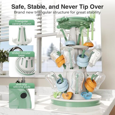 TAZENI Baby Bottle Drying Rack with Drain Pipe, 3-Tier Modular Baby Bottle Rack Dryer for Infant Feeding Accessories, Large Capacity Rack Dryer, Stable, Efficient Drying, Space Saving Organizer in Kuwait