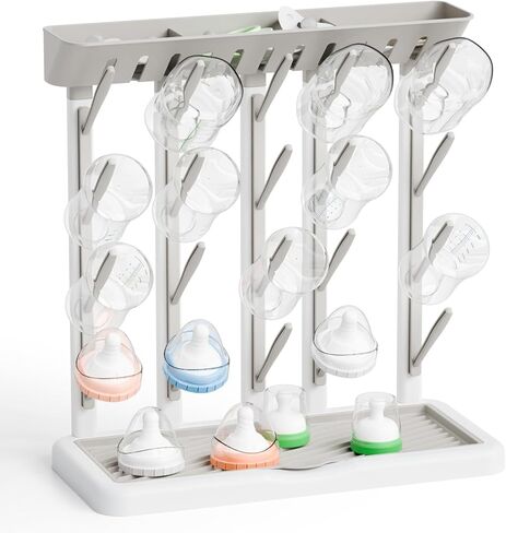 Yieach Larger Baby Bottles Drying Rack for 20 Bottles,Space Saving Feeding Drying Rack for Baby Bottles for Countertop,Vertical Baby Bottle Holder & Storage Station for Pacifiers,Breast Pump,Grey in Kuwait