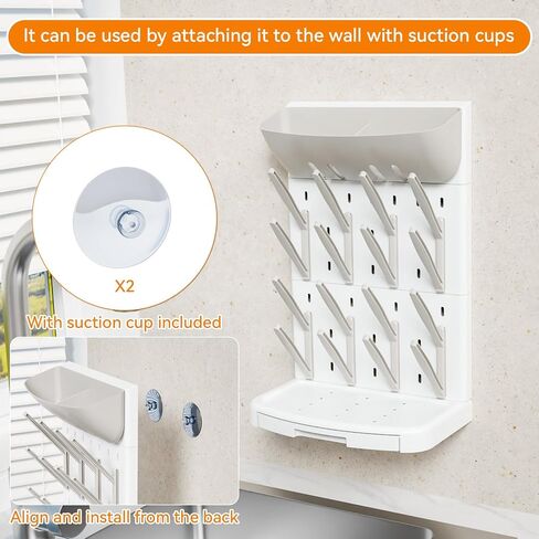 SuoXing Vertical Baby Bottle Drying Rack with Brush- Hold 16 Bottles - Large Breast Pump,Bottle Dryer Rack for Kitchen Countertop,Space Saving Bottle Stand Holder for Pacifiers,Pump Accessories,Grey in Saudi Arabia